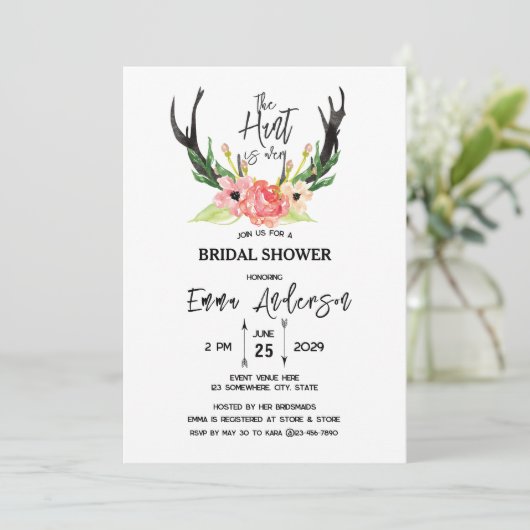 Rustic Floral Boho Hunt is over Vrijgezellenfeest Kaart (Staand voorkant)