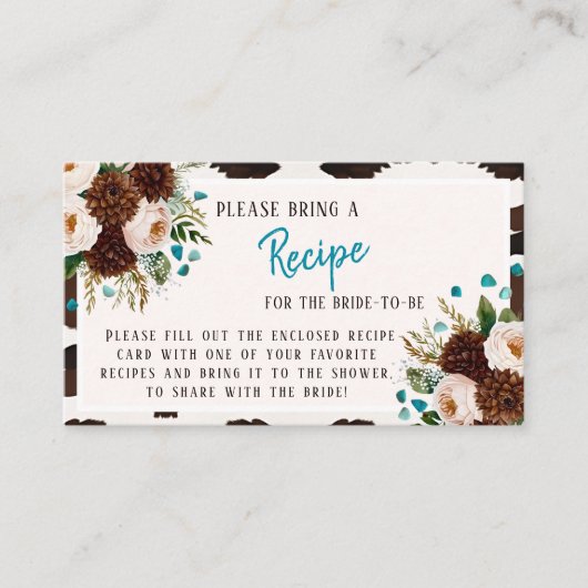 Rustic Floral Boho Recipe Request Bridal Shower  Informatiekaartje (Voorkant)