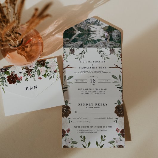 Rustic Floral Boho | Uitnodiging voor één weddensc