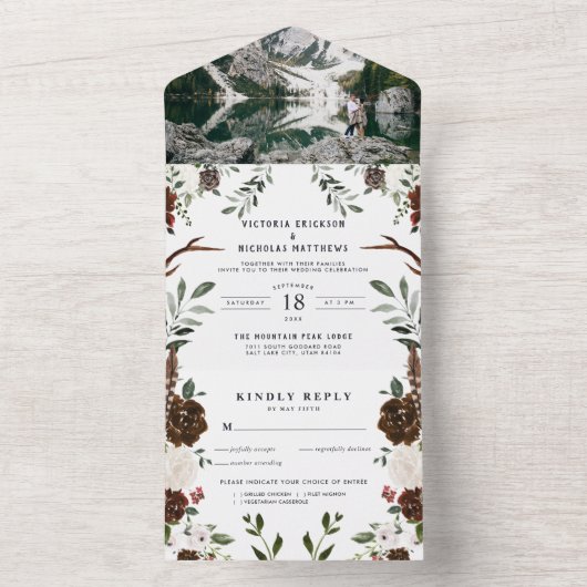 Rustic Floral Boho | Uitnodiging voor één weddensc (Binnen)