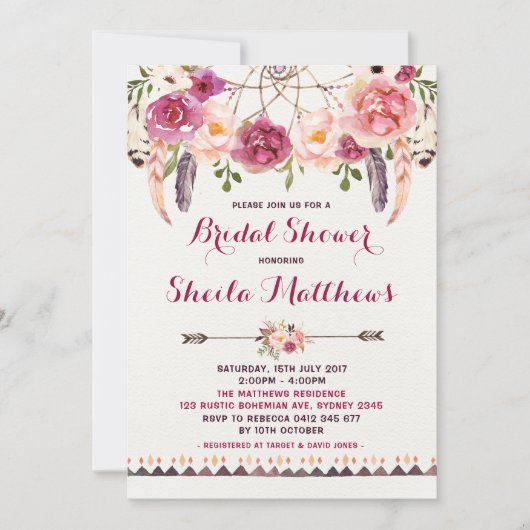 Rustic Floral Boho Uitnodiging Vrijgezellenfeest (Voorkant)