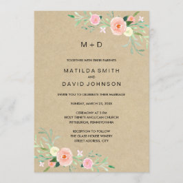 Rustic Floral Boho Wedding Invitation Kaart