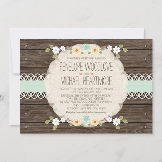 RUSTIC FLORAL BOHO WEDDING INVITATIONS KAART (Voorkant)