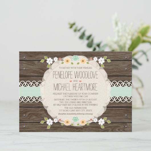 RUSTIC FLORAL BOHO WEDDING INVITATIONS KAART (Staand voorkant)