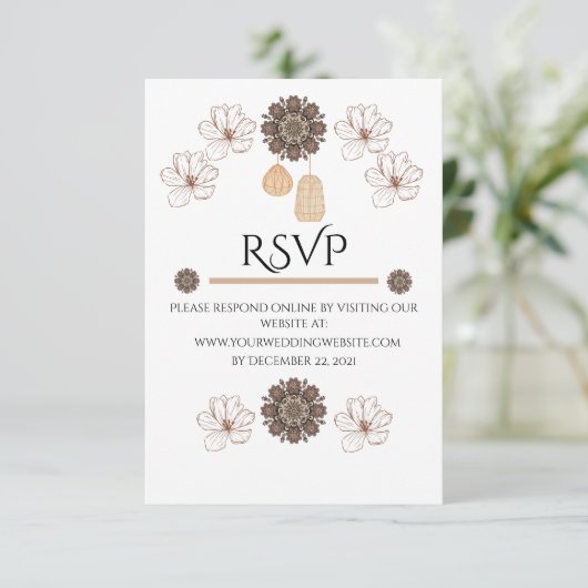 Rustic Floral Boho Wedding RSVP Kaartje (Staand voorkant)