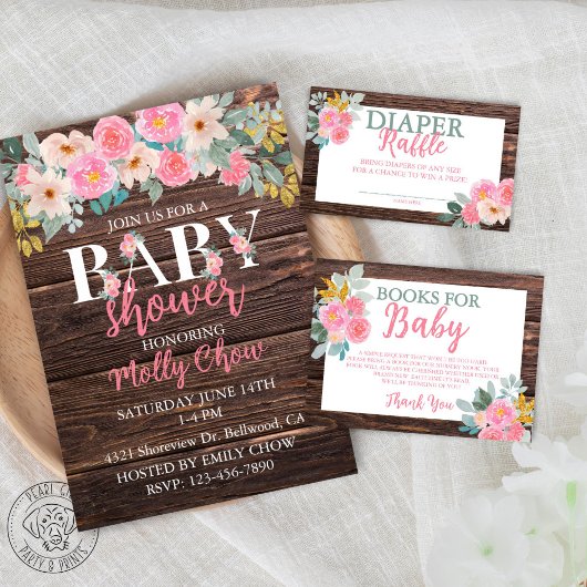 Rustic Floral Book for Baby Enclosure Card Informatiekaartje