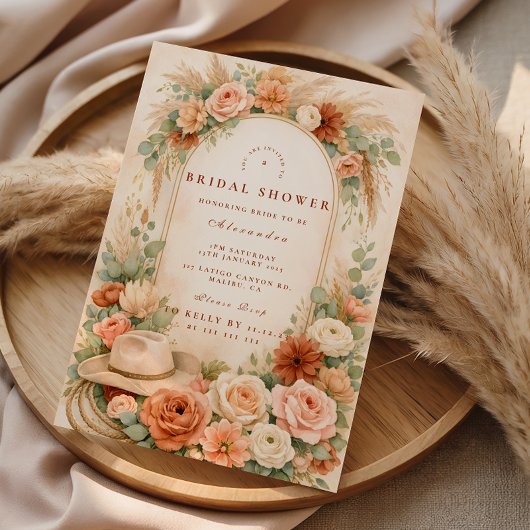 Rustic Floral Boots Western Bridal Shower Kaart