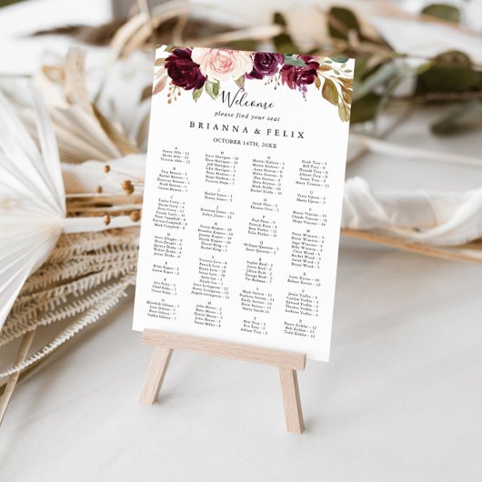 Rustic Floral Botanical Alphabetical Seating Chart Poster