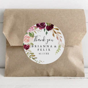Rustic Floral Botanical Bedankt voor je huwelijk Ronde Sticker