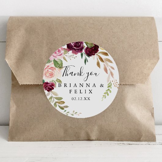 Rustic Floral Botanical Bedankt voor je huwelijk Ronde Sticker