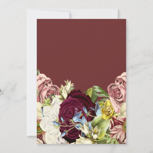 Rustic Floral Botanical Bourgogne Vrijgezellenfees Kaart (Achterkant)