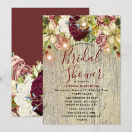 Rustic Floral Botanical Bourgogne Vrijgezellenfees Kaart