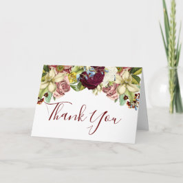 Rustic Floral Botanical Burgundy Dank je Kaart