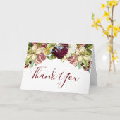 Rustic Floral Botanical Burgundy Dank je Kaart (Gele Bloem)