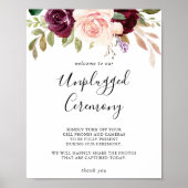 Rustic Floral Botanical Unplugged Ceremony Sign Poster (Voorkant)