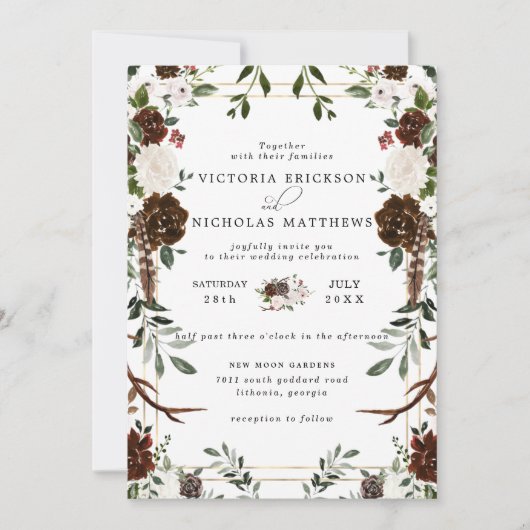 Rustic Floral | Botanische bruiloft in Boho Kaart (Voorkant)