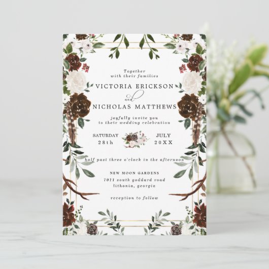 Rustic Floral | Botanische bruiloft in Boho Kaart (Staand voorkant)