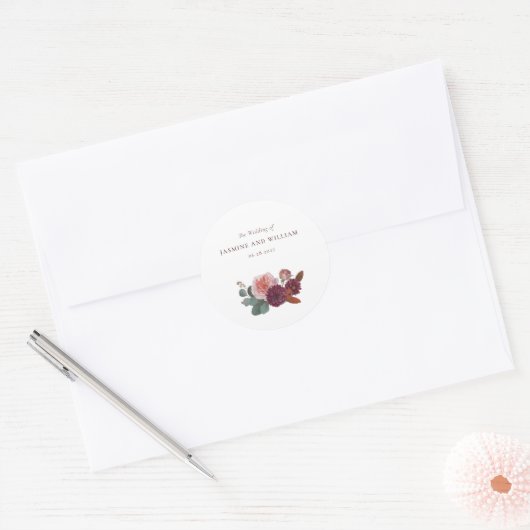 Rustic Floral Bouquet Wedding Envelope seal Ronde Sticker (Envelop)