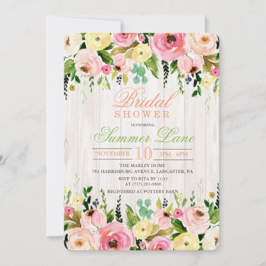Rustic Floral Bridal Shower Kaart (Voorkant)