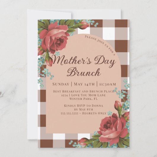 Rustic Floral Brown Bourgogne Moederdag Brunch Kaart (Voorkant)