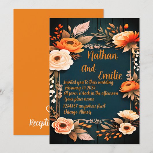 Rustic Floral bruiloft uitnodiging (Voorkant / Achterkant)