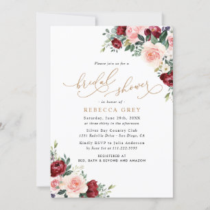 Rustic Floral Burgundy Blush Vrijgezellenfeest Kaart