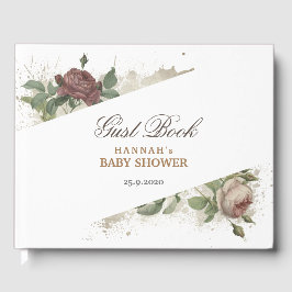 Rustic Floral Burgundy Marsala Modern Baby shower Gastenboek