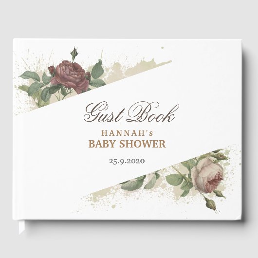Rustic Floral Burgundy Marsala Modern Baby shower Gastenboek (Voorkant)