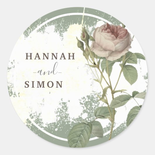 Rustic Floral Burgundy Marsala Modern Minimalist C Ronde Sticker (Voorkant)