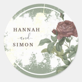 Rustic Floral Burgundy Marsala Modern Minimalist C Ronde Sticker