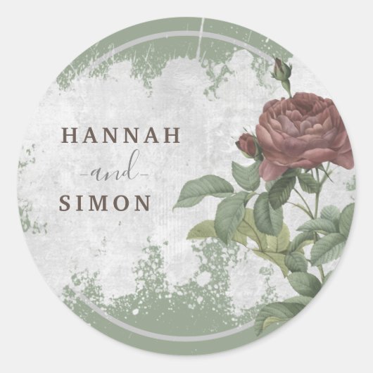 Rustic Floral Burgundy Marsala Modern Minimalist C Ronde Sticker (Voorkant)