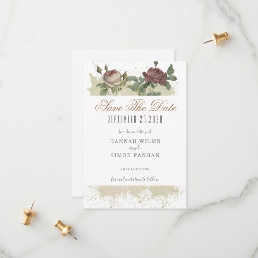 Rustic Floral Burgundy Marsala slaat de datumkaart Save The Date (Voorkant / Achterkant in situ)