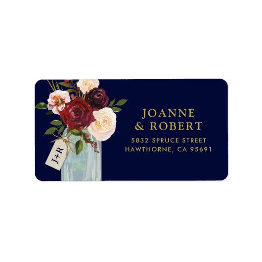 Rustic Floral Burgundy Navy Gold Etiket (Voorkant)