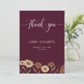 Rustic Floral Burgundy Wedding Bedankkaart (Staand voorkant)
