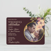Rustic Floral Burgundy Wedding Kaart (Staand voorkant)