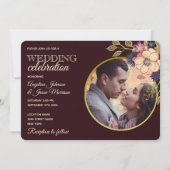 Rustic Floral Burgundy Wedding Kaart (Voorkant)