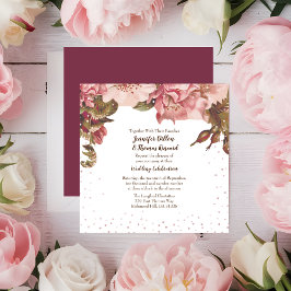Rustic Floral Burgundy Wedding Kaart