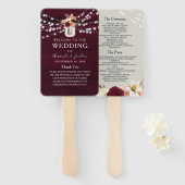 Rustic Floral Burgundy Wedding Programme Hand Fan Handwaaier (Voorkant en achterkant)
