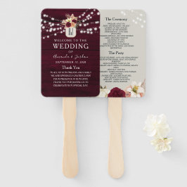 Rustic Floral Burgundy Wedding Programme Hand Fan Handwaaier