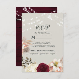 Rustic Floral Burgundy Wedding RSVP Kaart