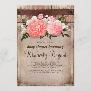Rustic Floral Burlap Barn Wood Baby shower Kaart