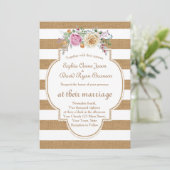 Rustic Floral Burlap Stripes Weddenschap Kaart (Staand voorkant)