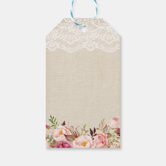 Rustic Floral Burlap Wedding Favor Dank je Cadeaulabel (Achterkant)