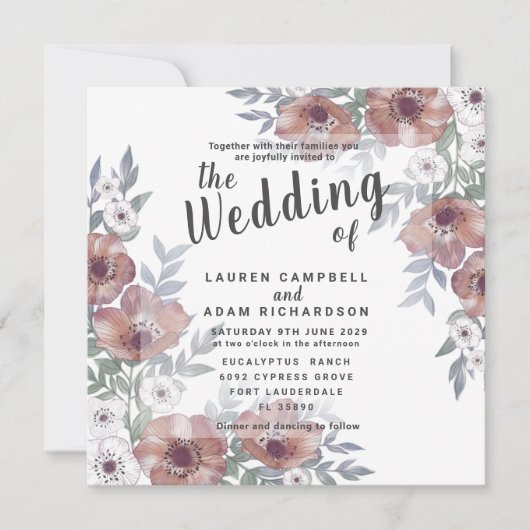Rustic Floral Burnt Oranje Wedding Kaart (Voorkant)