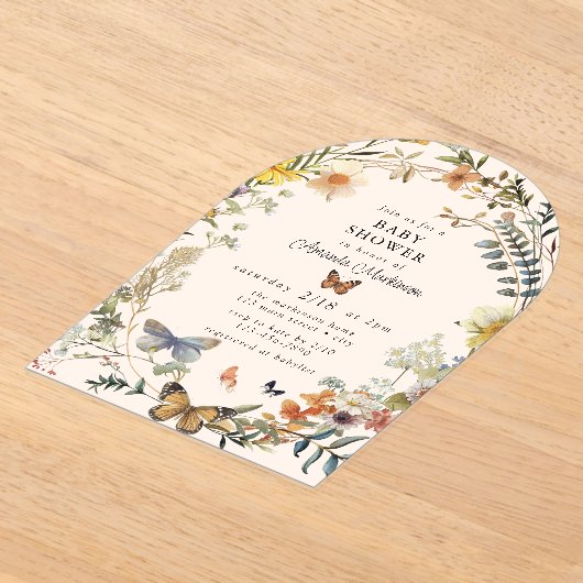 Rustic Floral Butterfly Geslachtsneutraal Baby sho Acryl Uitnodigingen (Laagn)