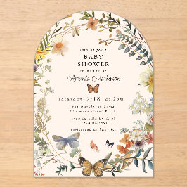 Rustic Floral Butterfly Geslachtsneutraal Baby sho Acryl Uitnodigingen