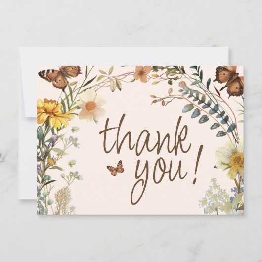 Rustic Floral Butterfly Geslachtsneutraal Baby sho Bedankkaart (Voorkant)
