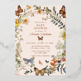 Rustic Floral Butterfly Geslachtsneutraal Baby sho Folie Uitnodiging