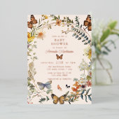 Rustic Floral Butterfly Geslachtsneutraal Baby sho Folie Uitnodiging (Staand Voorkant)