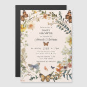Rustic Floral Butterfly Geslachtsneutraal Baby sho Magnetische Uitnodiging (Voorkant / Achterkant)